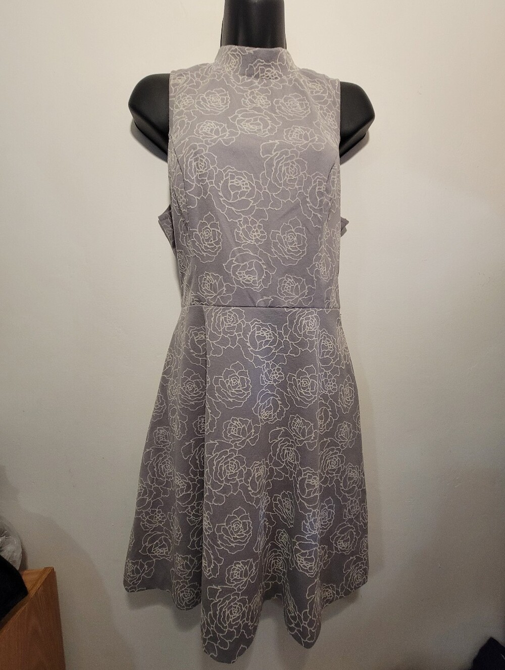 Sleeveless Gray Floral A-Line Dress